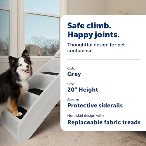 PetSafe CozyUp Folding Dog Stairs, Portable Indoor/Outdoor Pet Steps for Bed, Couch & Car, Grey, 20 Inch
