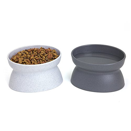 Kitty City Elevated Cat Bowls (Set of 2), Whisker-Friendly Raised Cat Food & Water Dishes, Modern Pedestal Design, Dishwasher Safe, 6.5 oz Each – White & Gray