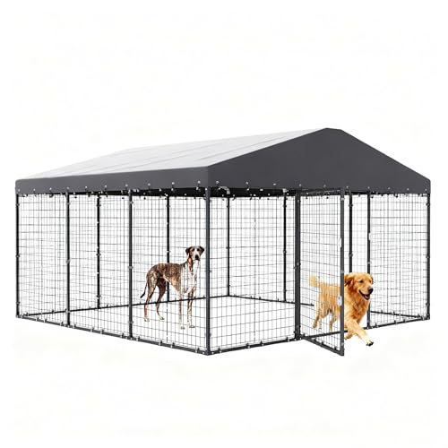 Gotland Dog Kennel Outdoor 10 x10 x6 FT, Dog Cage Outdoor for Medium/Large Dogs with Waterproof Roof Double Secure Locks Ground Spikes, All Weather Heavy Duty Dog Enclosure for Backyard Farm Ranch