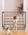 Cumbor 34" Extra Tall No Bottom Bar Baby Gate for Stairs, Hardware Mounted Dog Gate Indoor for Larger Pets, Expandable 29.2-43" Safety Gate for Doorways, Wide Walk Thru Door for Easy Access (Black)