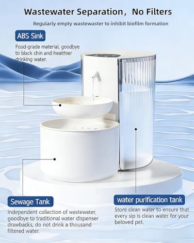 Wireless Cat Water Fountain Cordless No Filters, 4.5L Automatic Wastewater Separation Pet Water Fountains for Cats Indoor, Quiet Cat Dog Water Dispenser Rechargeable Kitty Drinking Fountains for Pets