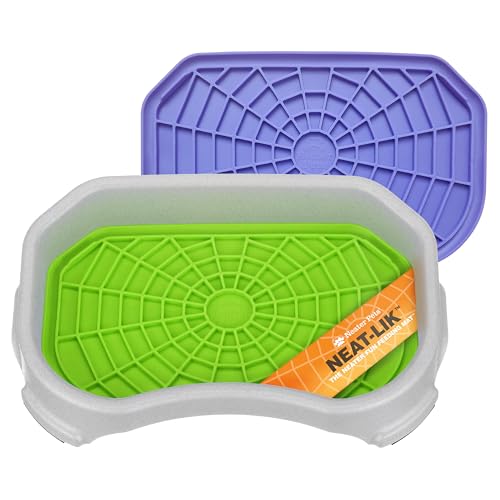 Neater Pets Neat-LIK Dog Lick Mat w/Mess-Proof Tray, Lick Mat for Dogs, Cats, Puppy, Reduces Anxiety & Boredom, Peanut Butter Slow Feeder, Interactive Treat Licking Pad (Purple & Green/Vanilla Bean)