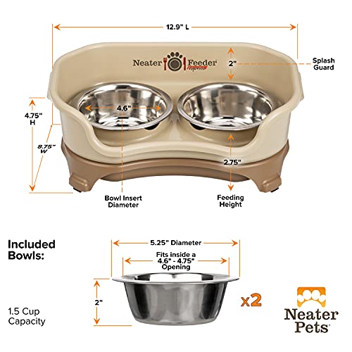 Neater Feeder Express Mess Proof Dog Bowls Elevated for Small Breeds under 15 Lb, Made in USA, No Spill Raised Dog Food Bowl Stand, Stainless Steel Food and Water Bowl Set, Feeding Station, Cappuccino