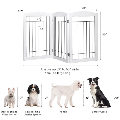 Spirich Freestanding Wire Pet Gate for Dogs, 60 inches Extra Wide, 30 inches Tall Dog Gate for The Houes, Doorway, Stairs, Pet Puppy Safety Fence, White 3 Panels