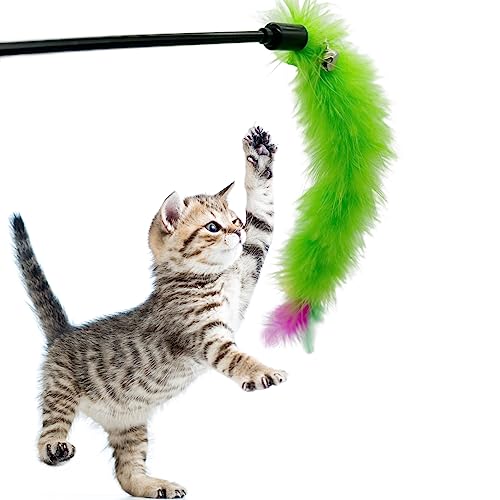 CATENEED Cat Wand Feather Toys, 6 Pieces Interactive Cat Feathers Teaser Toy for Indoor Cats Play