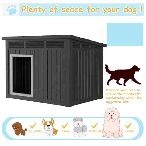 VIXZEN Dog House for Indoor and Outdoor Weatherproof Doghouse with Air Vents Elevated Floor Openable at The Top Easy to Assemble and Clean for Medium to Large (Black, (32.2"×25.12"×24.13"))