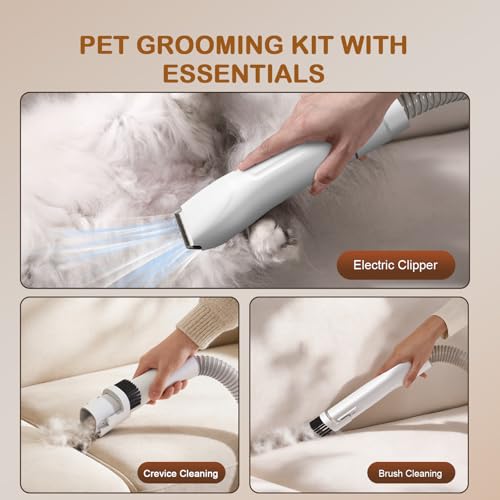 Ozumek Dog Grooming Vacuum, Dog Grooming Kit, 3 Suction Modes Dog Brush Vacuum with 5 Pet Grooming Tools (Alabaster)