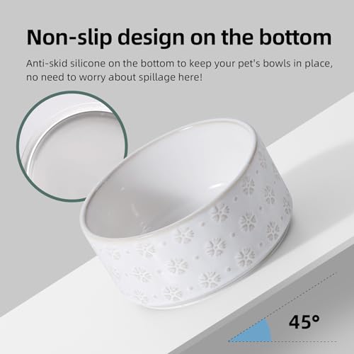 Havniva 6.1" Elevated Dog Bowls Ceramic Raised Dog Bowl with Non-Slip Stand (Acacia Wood) Two Height Options, Dog Food & Water Bowl for Small & Medium Breed Dogs - 3.4 Cups 27 oz