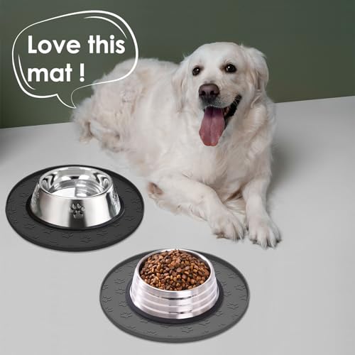 AVYDIIF Pet Feeding Mats for Food and Water, Waterproof Anti-Slip Placemats for Dog Cat Bowl, 1 Pack Silicone Pet Food Mat, Dishwasher Safe 10.9 × 10.9 (1 Pack, Grey)
