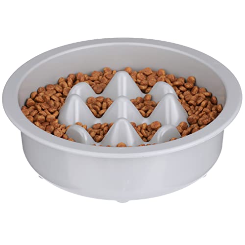 The Niner Slow Feed Bowl - Raised Peaks Slow Down Pets Eating - Fits Elevated Feeders Including Neater Feeder Large Sizes - Gentle on Teeth and Gums - Holds up to 2 Cups (Silver)