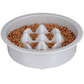 The Niner Slow Feed Bowl - Raised Peaks Slow Down Pets Eating - Fits Elevated Feeders Including Neater Feeder Large Sizes - Gentle on Teeth and Gums - Holds up to 2 Cups (Silver)