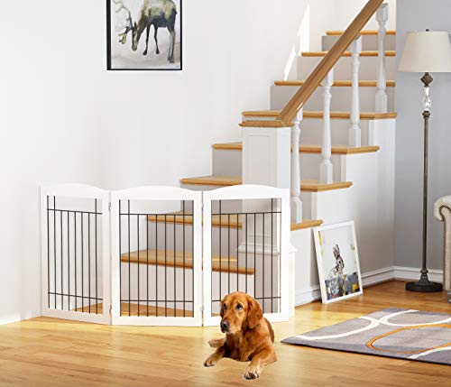Spirich Freestanding Wire Pet Gate for Dogs, 60 inches Extra Wide, 30 inches Tall Dog Gate for The Houes, Doorway, Stairs, Pet Puppy Safety Fence, White 3 Panels