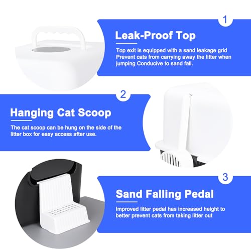 Sfozstra Black Enclosed Cat Litter Box with Lid - Lift-Off Buckle Lock for Easy Cleaning, High Sides Splash-Proof & Leak-Proof, Odor-Reducing with Deodorizer, Includes Sand Pedal, for Cats up to 8 lbs
