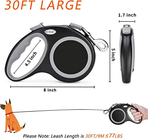 Retractable Dog Leash, 30 FT Dog Walking Leash for Small Medium Large Dogs up to 110 lbs, Heavy Duty No Tangle, Black