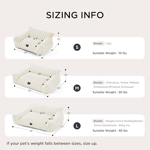 Bedsure ComfyFleece™ Cute Cat Couch for Pets - As Seen on TV on Good Day New York, Fluffy Cats beds for Indoor Cats with Removable Washable Cover, Supportive Pet Sofa, 24inch, Cream