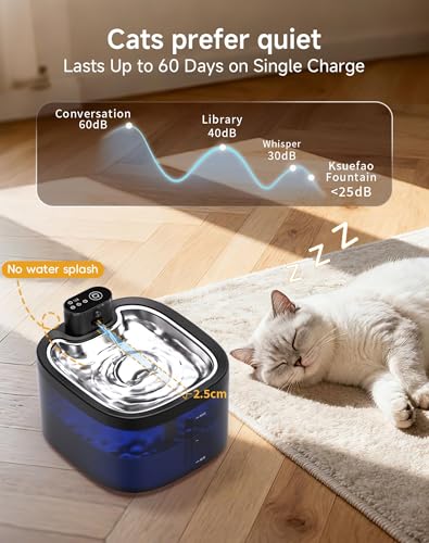 Cat Water Fountain Cordless: Battery Operated 118oz/3.5L Pet Water Fountain for Cats Indoor with Motion Sensor, Cat Drinking Fountains with Stainless Steel Tray, Ultra Quiet, Easy-to-Clean