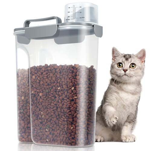TBMax Large Cat Food Storage Container, Portable Dog Food Container with Upgraded Large Spout and Cup, Travel Pet Food Storage Dispenser for Small Animal Kibble Storage, Bird Seed Container - Grey