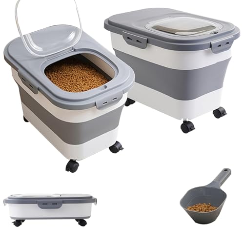 SEWIU Dog Food Storage Container Up to 2pack*20LB,Collapsible Dog Food Container with Travel Silicone Bowl and Scoop for Dog/Cat/Bird Food/Cat litter,Keep Dry Food Fresh,Easy to Move.