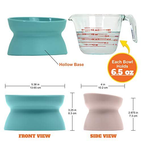 Kitty City Elevated Cat Bowls (Set of 2), Whisker-Friendly Raised Cat Food & Water Dishes, Modern Pedestal Design, Dishwasher Safe, 6.5 oz Each – White & Gray