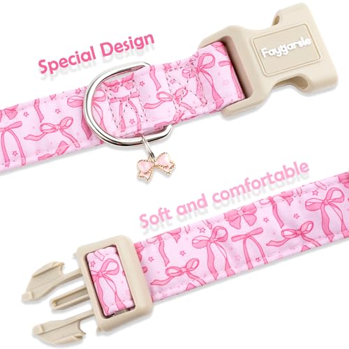 Faygarsle Cute Pink Bow Pattern Dog Collar for Summer Spring Design for Small Medium Large Dogs, M