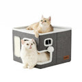 ZOMISIA Cat Beds for Indoor Cats - Large Cat House for Pet with Fluffy Ball Hanging and Scratch Pad, Foldable Cat Hideaway,16.5x16.5x13 inches, Grey