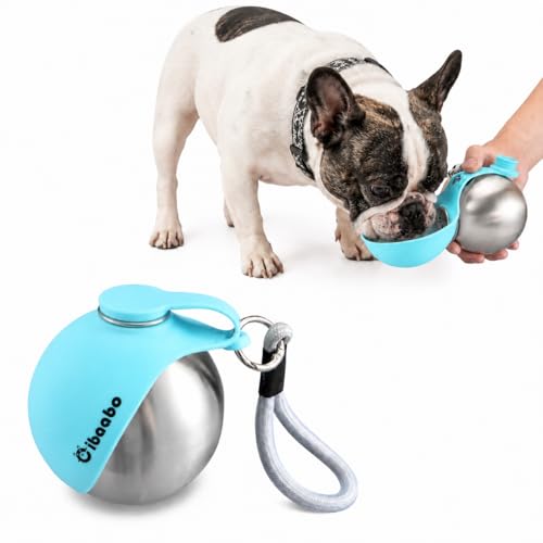 Cibaabo 2 in 1 Portable Dog Water Bottle with Bowl, 10 oz Stainless Steel No-Spill Travel Pet Water Dispenser with Collapsible Silicone Bowl for Small Dog & Puppy Walking Hiking Outdoor