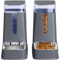 Hipidog Cat Food Dispenser and Cat Water Dispenser Set with Stainless Steel Bowls Gravity Dog Feeder for Small Medium Big Cat Dog Pet Puppy Kitten, 1 Gallon x 2