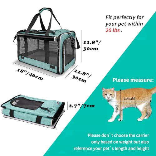GAPZER Small Dog Carrier for Puppy Yorkshire Softshell Car Transport Chihuahua Carry Cage 18-inch Collapsible Doggie Vet Visit Crate Easy Load Roomy Pet Carrier Bag Kennel Dog Essentials Teal