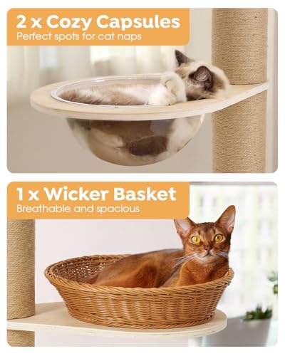 Veehoo Floor to Ceiling Cat Tree Height(106-123 Inch) Adjustable, Sturdy Tall Cat Tree with 4.3" Thickened Scratching Posts, Floor to Ceiling Cat Tower for Indoor Cats