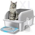 Extra Large Stainless Steel Litter Box with Lid, High Sides Enclosed Cat Litter Box for Big Cats & High Peeing, Anti-Leak & Odor Control Metal Litter Pan, Easy Clean Non-Stick Kitty Litter Box