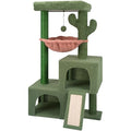 AIWIKIDE 37.4" Cactus Cat Tree Tower with Twin Cat Condos for Indoor Cats, All-in-One Activity Center with Cat Scratching Post Cozy Sleeping Perch Hammock and Toy Balls,Green