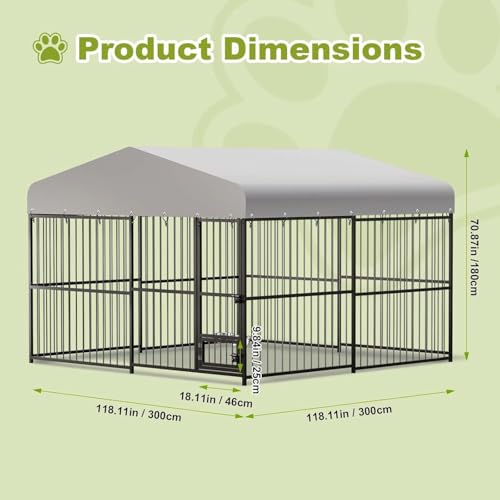 Outdoor Dog Kennel, 10x10x6 FT Dog Kennel Outside with Lock, Dog Enclosures for Large Dogs with UV-Resistant Waterproof Cover for Outside