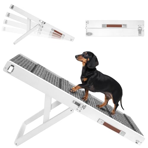2026 Upgraded Dog Ramp for Couch, Foldable Small Dog Ramp for Sofa, 4 Adjustable Height from 13'' to 21", Portable Stable Pet Step with Non-Slip Pad, Pet Ramps Use for Couch Stairs, White