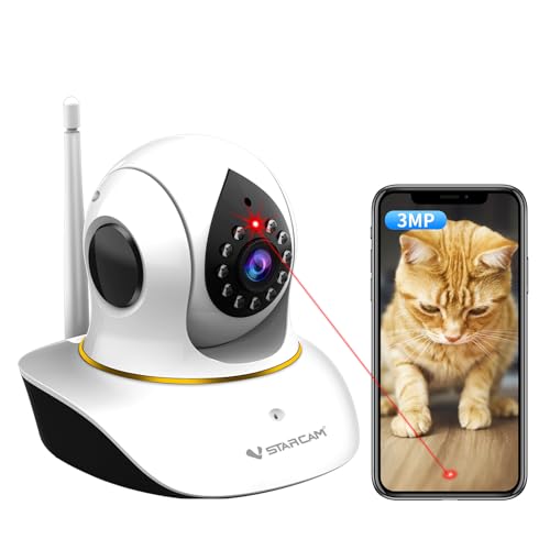 VSTARCAM Pet Camera with Laser, 3MP 2.4GHz WiFi Interactive Dog & Cat Laser Toy with Night Vision, Motion Detection Alerts, APP Remote Control Indoor Security Camera for Pet Monitoring