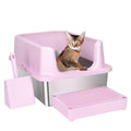 RIZZARI Large Pink Stainless Steel Cat Litter Box - Open-Top with Non-Stick Coating, High Sides Splash-Proof, Easy Clean for Cats up to 20 lbs, Ideal for Living Rooms & Apartments