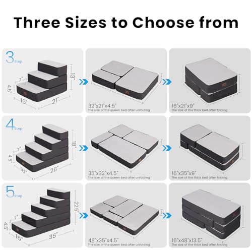 Garnpet 5-Step Adjustable Dog Stairs for High Beds, Dog Steps for Small Dogs and Cats, Foldable Pet Stairs for Bed Climbing, Non-Slip Pet Step Indoor, Grey