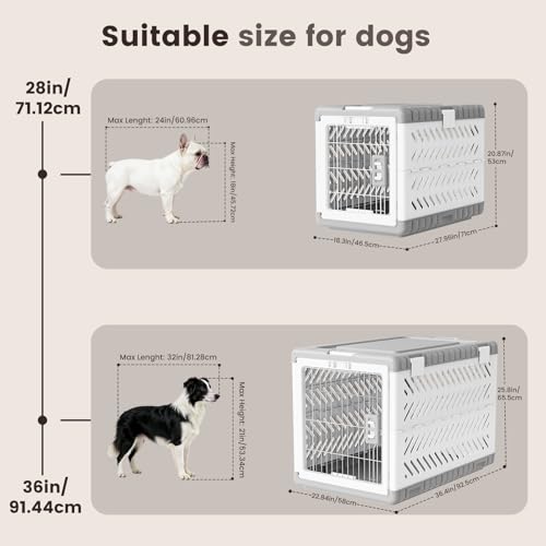 Collapsible Dog Crate for Large/Medium Dogs - 36" L Foldable Dog Cage No-Tool Assembly, Travel Dog Crate with 2 Wheels - Easy to Carry, Space-Saving, Indoor Outdoor Use, 36.4"(L) x22.84(W) 25.8"(H)