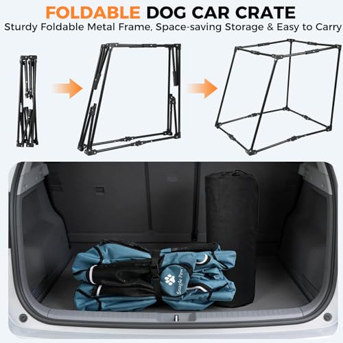 Snagle Paw Portable Dog Crate for Car Travel,Metal Frame Pet Crate,Pet Carrier for Car Back Seat Secures with Headrest Strap and Seatbelt,L