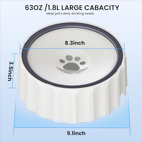 FORWH Dog Water Bowl No Spill 70oz/2L Large Capacity Dispenser Non Slip No Splash Bowl Pet Slow Feeder No Drip Dog Water Bowl on Vehicle Slow Water Bowl for Dogs and Cats