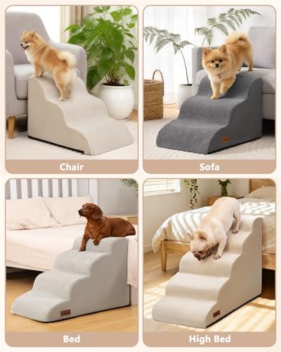Aodisman Dog Stairs for Small Dogs,3 Step Dog Ramp for Couch and Bed,Pet Stairs with Non-Slip Bottom for Old Cats,Indoor Pet Steps,Comfort,Durable,15.4" H
