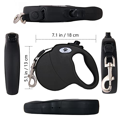 CROWN PAWS 16ft Retractable Dog Leash for Large Breed Dogs up to 110 lbs with a Detachable Chew Proof Extender Wire Ropes (Black L)