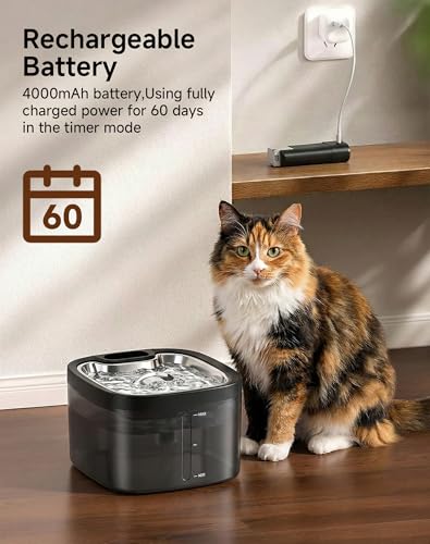 Cat Water Fountain Cordless: Battery Operated 118oz/3.5L Pet Water Fountain for Cats Indoor with Motion Sensor, Cat Drinking Fountains with Stainless Steel Tray, Ultra Quiet, Easy-to-Clean