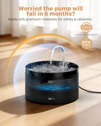 Cat Water Fountain: Dog Bowl Fountains - Automatic Pet Dispenser - Dogs Drinking Waterer Bowls Indoor - Auto Watering Dish Supplies - Easy Cleaning Animal Machine - Quiet 67oz/2L Kitty Drink Fountain
