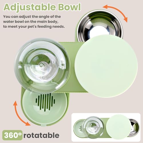 2 Pack Automatic Cat Feeder Stainless Steel Water Dispenser Gravity Food Feeder and Waterer Set with Pet Food Bowl for Small Medium Kitten Puppy Pets Large Capacity(Green)