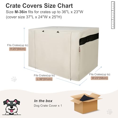 HiCaptain Dog Crate Cover 36.0" L x 23.0" W x 25.0" H with Breathable Mesh, Heavy Duty Kennel Cover, Dual Zippered Panels, Windproof Waterproof(Beige)