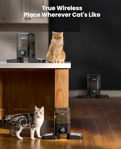 oneisall Cordless 2.4Ghz WiFi Automatic Cat Feeder for 2 Cats, Rechargeable 100-Day Battery Operated Auto Cat Feeder, 20 Cups/5L Timed Cats Food Dispenser Automatic for Large Kibble, Smart App Control