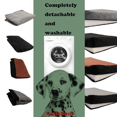 Lealchum Dog Car Seat for Large Size Dog,Soft Fabric Car Dog Bed Filling Memory Foam,2 Clip-On Safety Leashs and 2 Pockets,Removable and Washable Comfy Pet Car Seat(Black/Brown, Large)