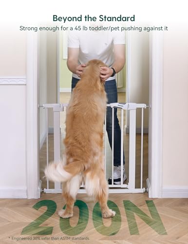 BABELIO Safety Gate Door Fits for Stairs, Narrow and Wide Doorways with Auto Close, Easy Install, No Drilling, Pressure Mounted for Baby, Child, Pets, Dog/Puppy, 26''-40'', White