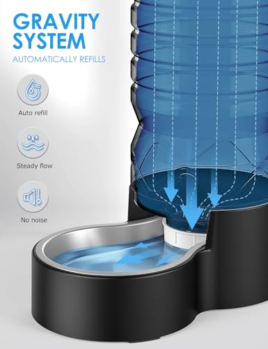 Heouvo 2.5 Gallon Automatic Dog Water Dispenser【Wide Mouth for Easy Hand-in Cleaning】【Removable Stainless Steel Bowl】, Gravity Refilling Large Capacity for Cats and Dogs, Multi-Pet Homes