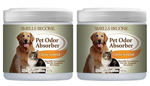 SMELLS BEGONE 15oz Gel Pet Odor Eliminator - Absorb & Remove Strong Odors from Pets, Cat Litter, Dog Poop, Urine Smells - Eliminate Whole Home Odors with Essential Oils (2-Pack, Pet Citrus)